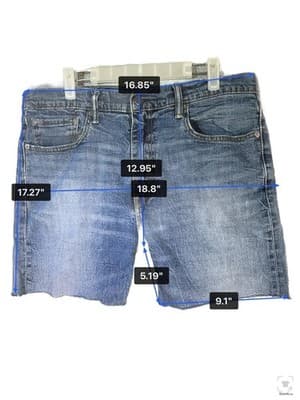 Levis 501 Shorts Mens 36 Blue Light Wash Denim Bermuda Cutoff Raw Hem Stretch - Thumbnail 5