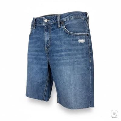 Levi's 502 Regular Taper Denim Jean Shorts Mens 30 Distressed Blue Raw Hem - Thumbnail 2