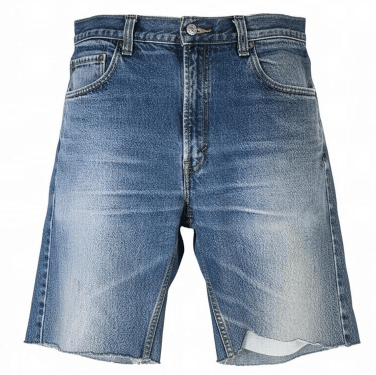 Levis 505 Shorts Mens 36 Blue Denim Bermuda Cutoff Raw Hem Distressed 5-Pocket - Image 1
