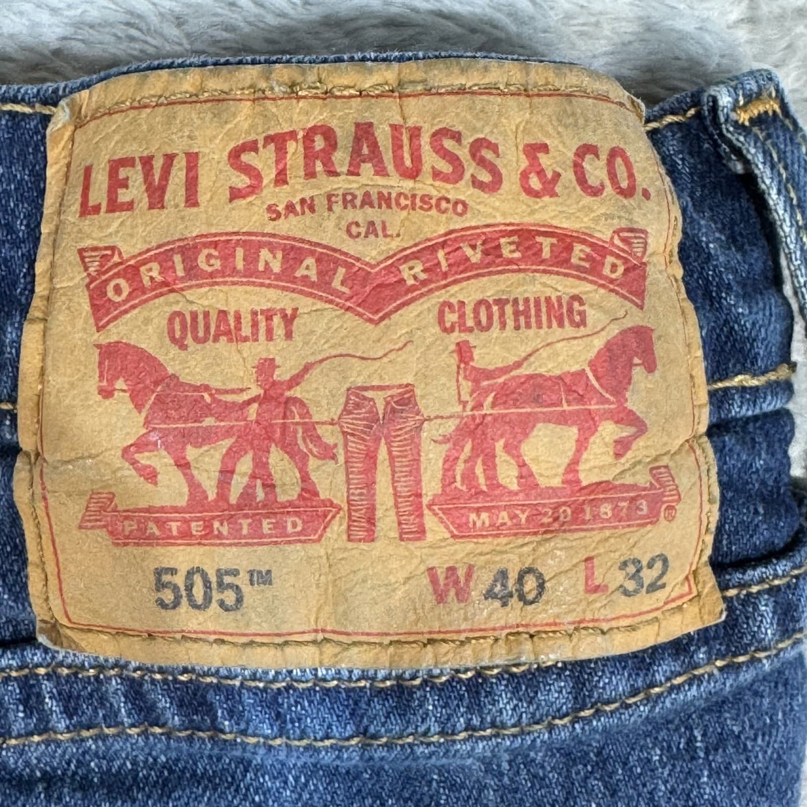 Levi’s 505 Men’s Jeans 40x32 Blue Denim Stretch Mid-Rise Regular Fit Zip Fly - Thumbnail 3