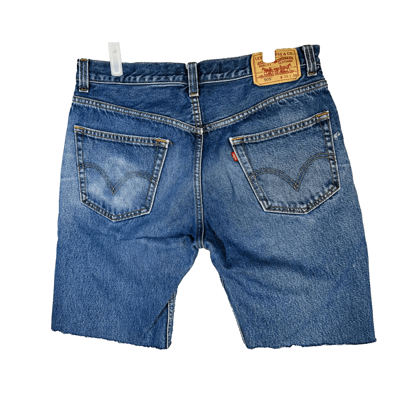 Levis 505 Shorts Mens 36 Blue Denim Bermuda Cutoff Raw Hem Distressed 5-Pocket - Thumbnail 5