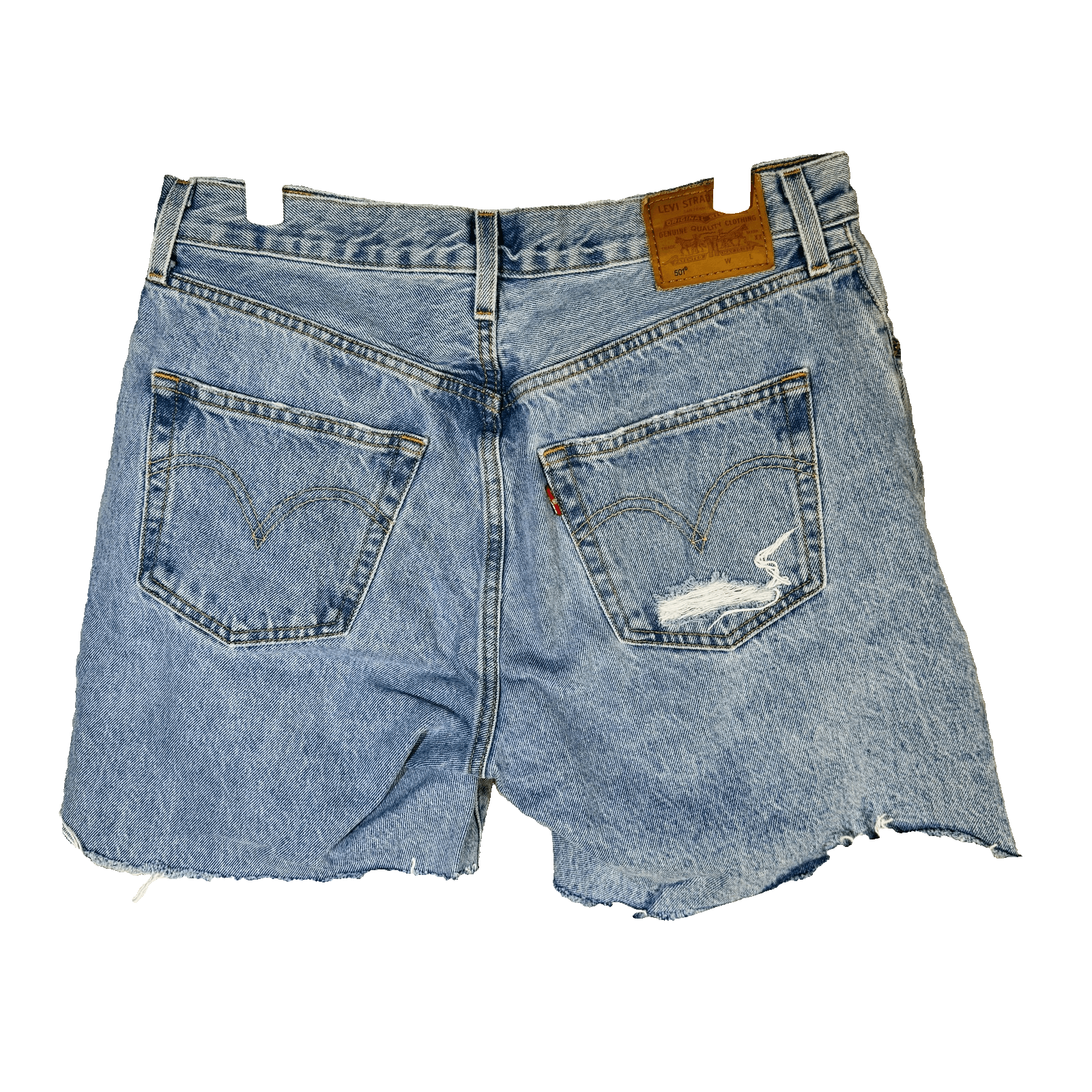 Levis 501 Premium Shorts Mens 32 Blue Distressed Cutoff Raw Hem Denim Button Fly - Thumbnail 4
