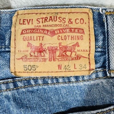 Levi's 505 Straight Fit Denim Jean Shorts Mens Size 42 Blue Cutoff Frayed Hem - Thumbnail 5