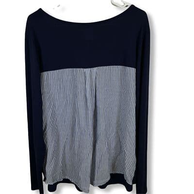 Lane Bryant Plus Navy Striped V-Neck Long Sleeve Blouse, Size 18 – Excellent - Thumbnail 2