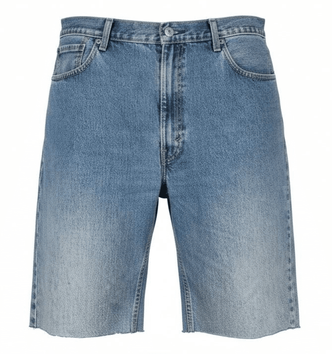 Levis 550 Denim Shorts Mens 42 Blue Bermuda Relaxed Cutoff Raw Hem 5-Pocket - Image 1