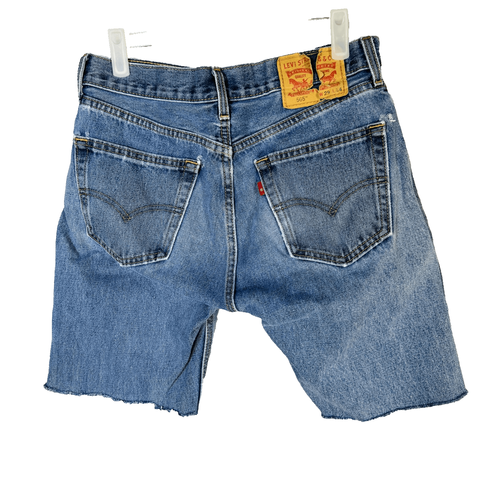 Levis 505 Denim Shorts Mens 29 Blue Cutoff Raw Hem Distressed Bermuda 8 Inseam - Thumbnail 5