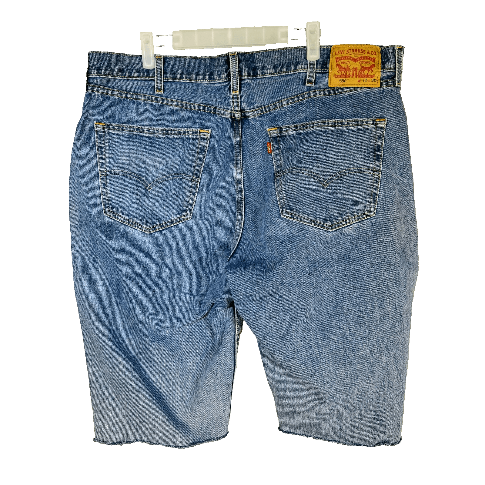 Levis 550 Denim Shorts Mens 42 Blue Bermuda Relaxed Cutoff Raw Hem 5-Pocket - Thumbnail 5