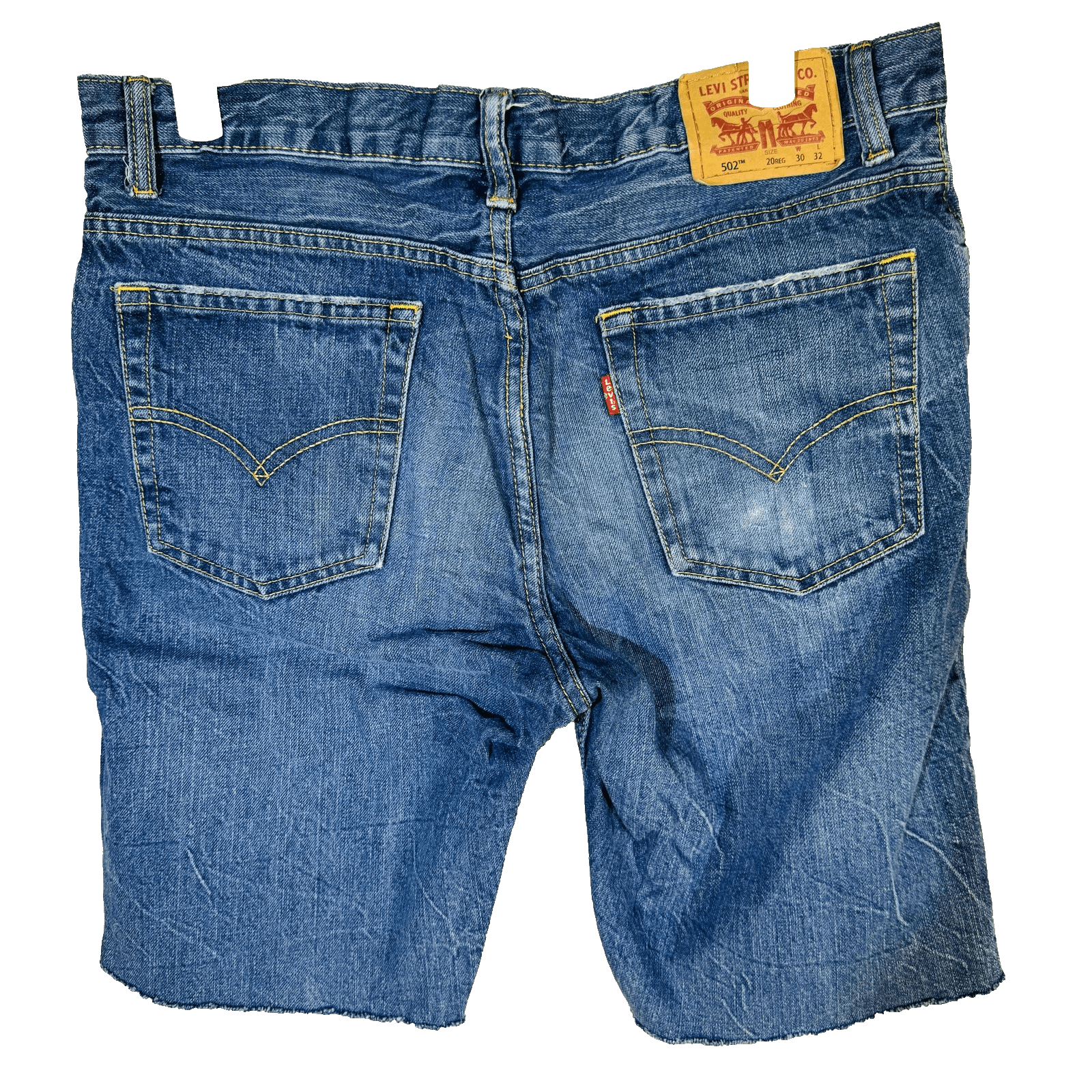 Levi's 502 Regular Taper Denim Jean Shorts Mens 30 Distressed Blue Raw Hem - Thumbnail 6