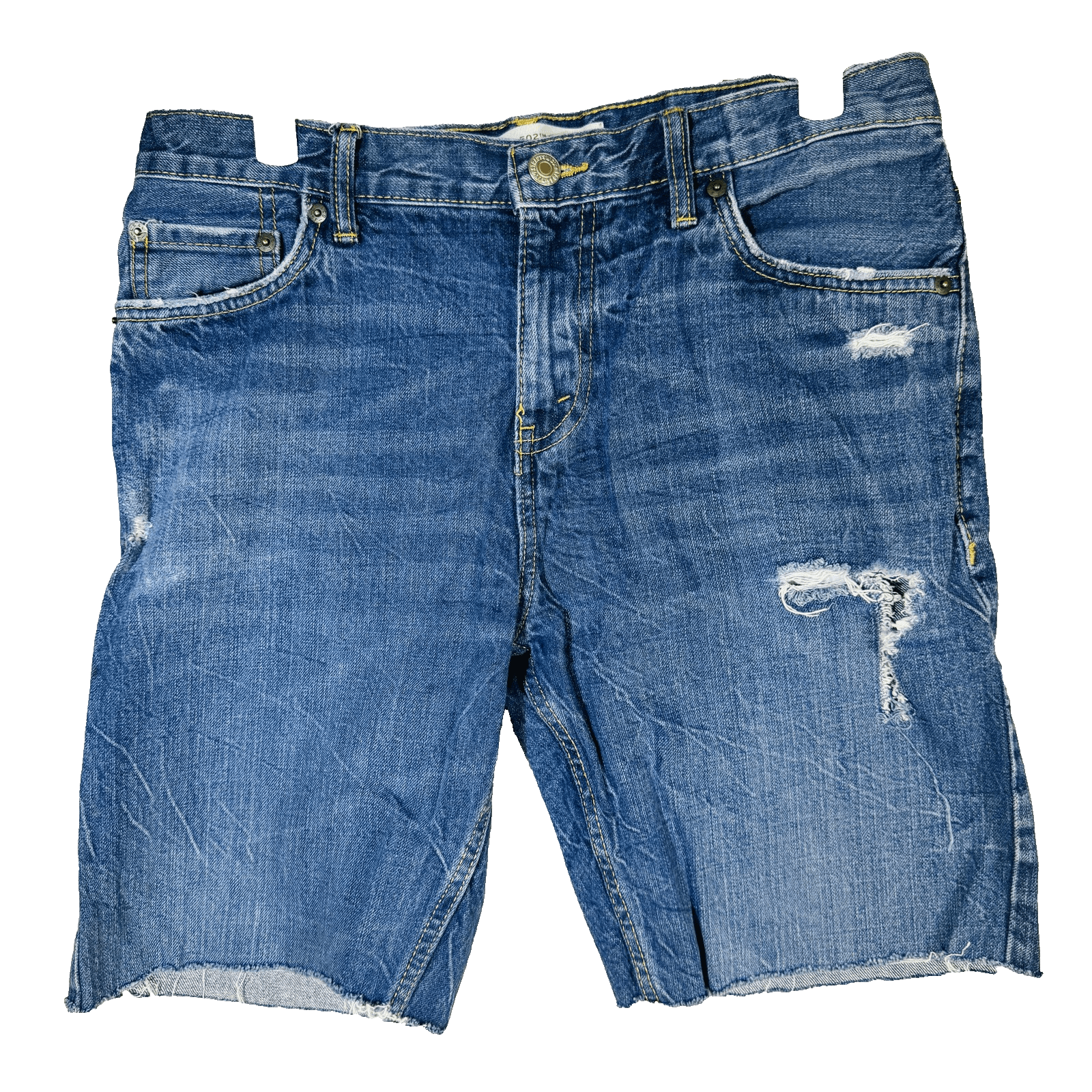Levi's 502 Regular Taper Denim Jean Shorts Mens 30 Distressed Blue Raw Hem - Thumbnail 5