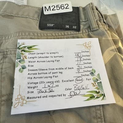 Levis 559 Jeans Mens 36x32 Beige Straight Leg Pants Cotton Mid Rise Casual - Thumbnail 9