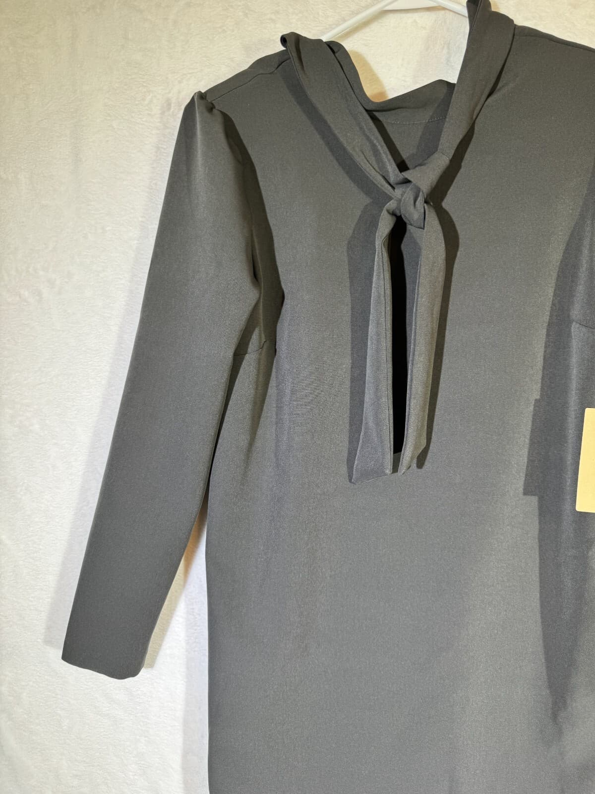 Halogen Women's Small Black Pullover Shift Dress Polyester Stretch Tie Neck W430 - Thumbnail 4