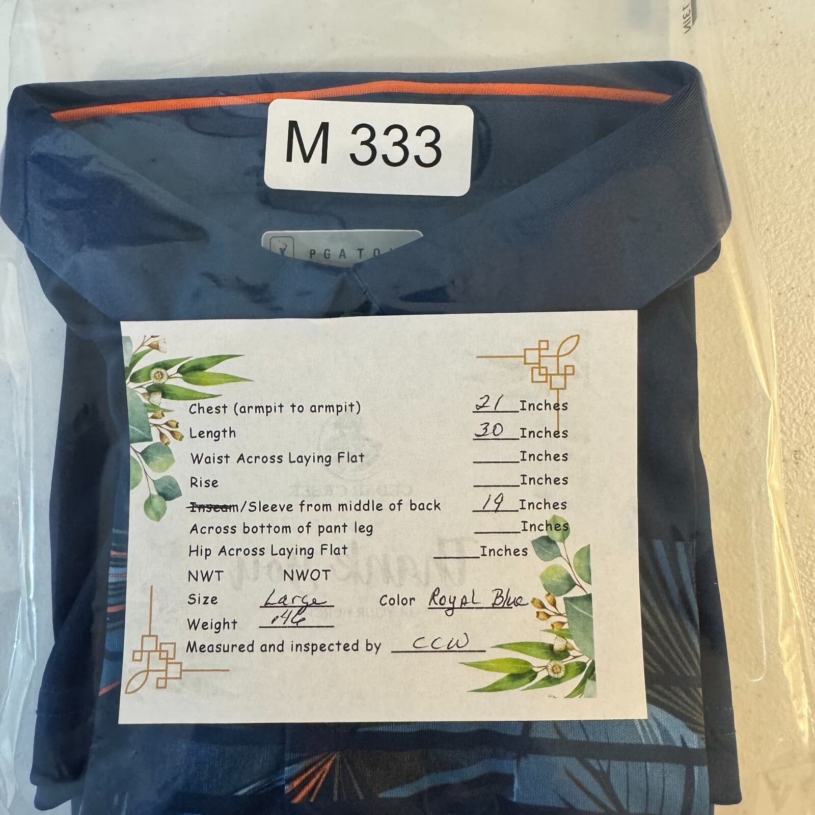 PGA Tour Men’s Polo Shirt L Blue Palm Graphic Athletic Fit Golf Polyester M333 - Thumbnail 8