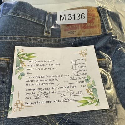 Levis 550 Jeans Mens 38x38 (38x37) Blue Relaxed Fit Tapered Leg Denim Medium - Thumbnail 9