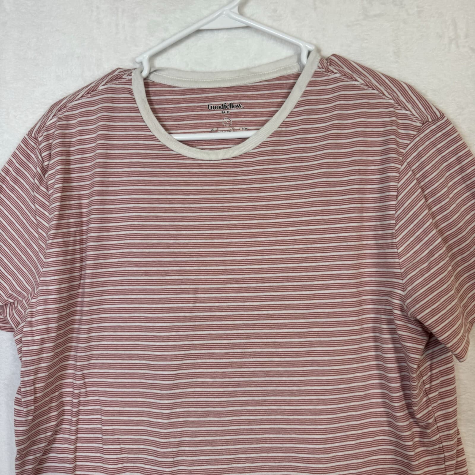Goodfellow & Co Men’s L Red & White Striped Crew Neck Tee Short Sleeve M100 - Thumbnail 3