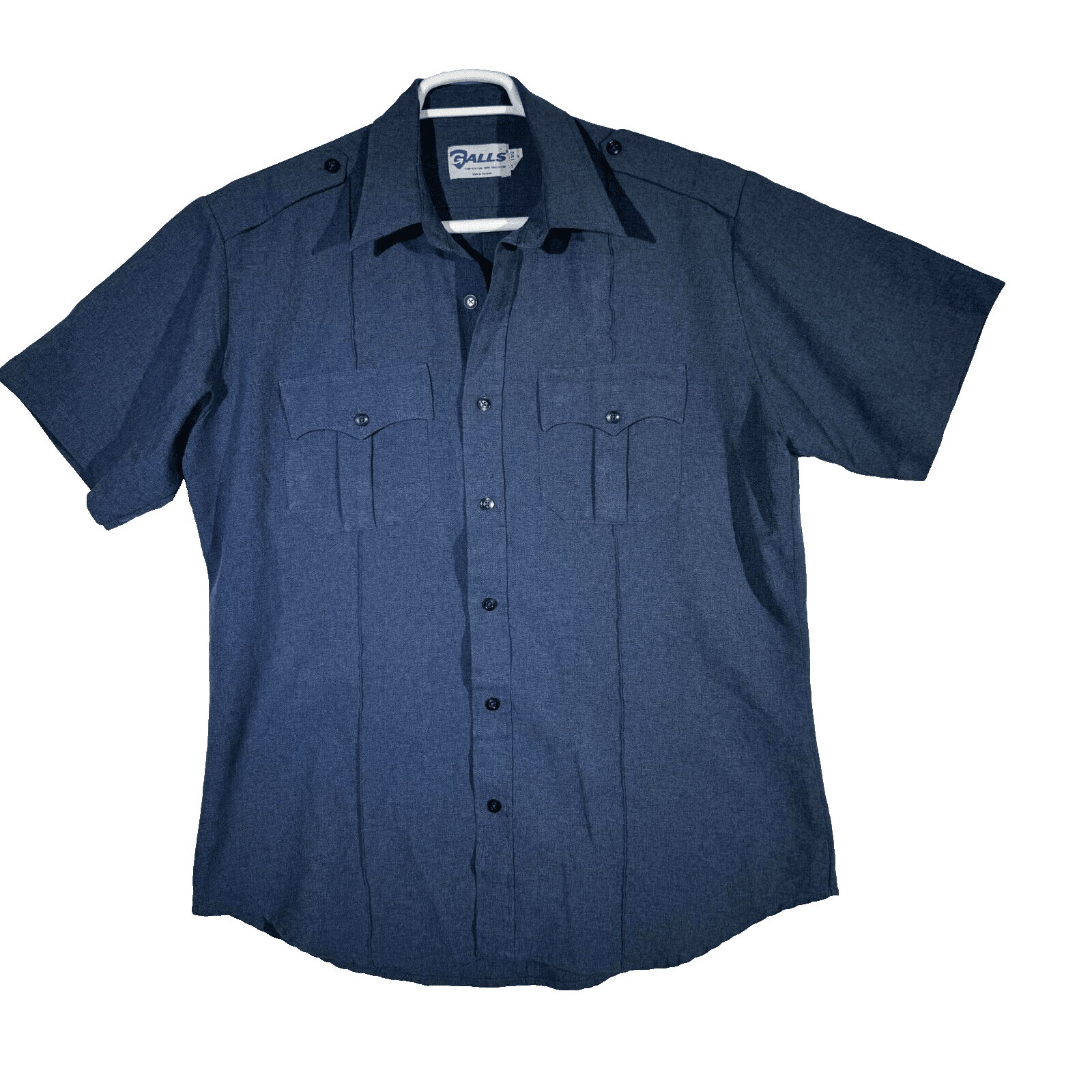 Galls Men's Large Navy Blue Polyester Short Sleeve Button-Up Uniform Shirt M220 - Image 1