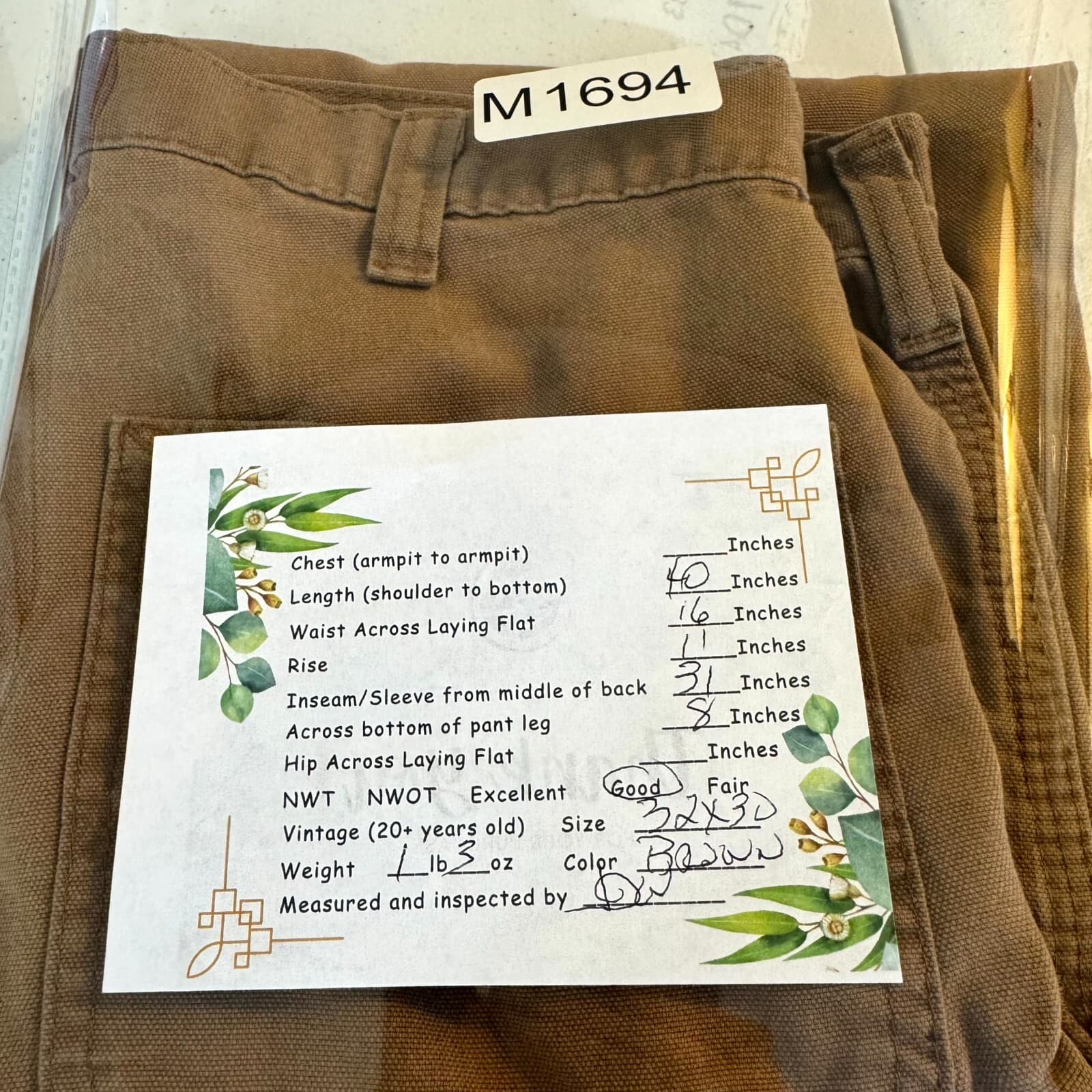 Carhartt Men’s Carpenter Pants 32x30 Brown Mid-Rise Dungaree Fit Straight - Thumbnail 8