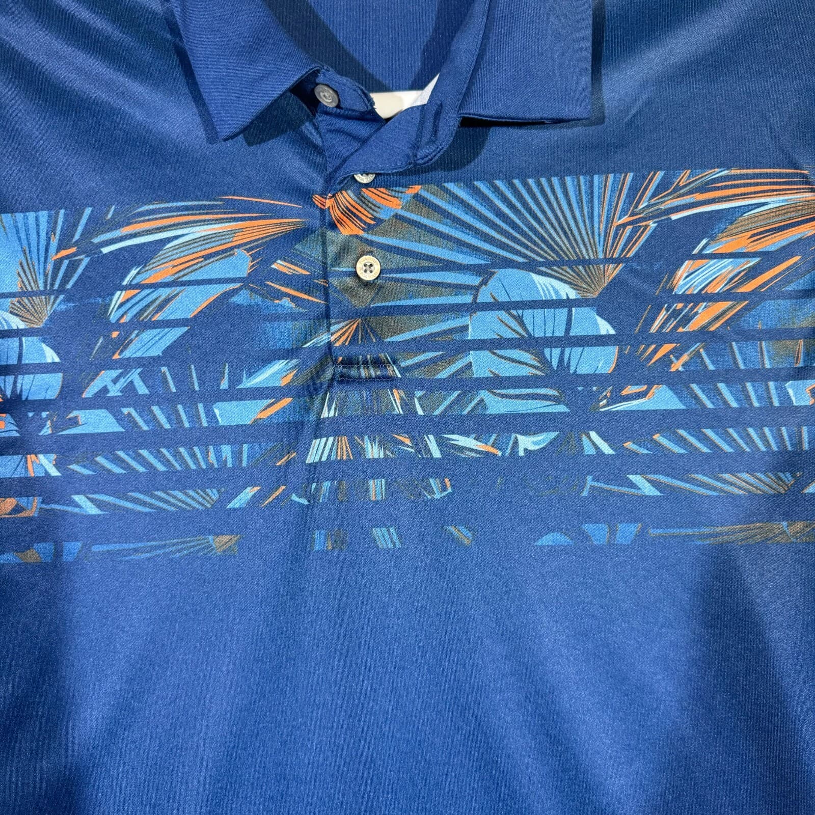 PGA Tour Men’s Polo Shirt L Blue Palm Graphic Athletic Fit Golf Polyester M333 - Thumbnail 7