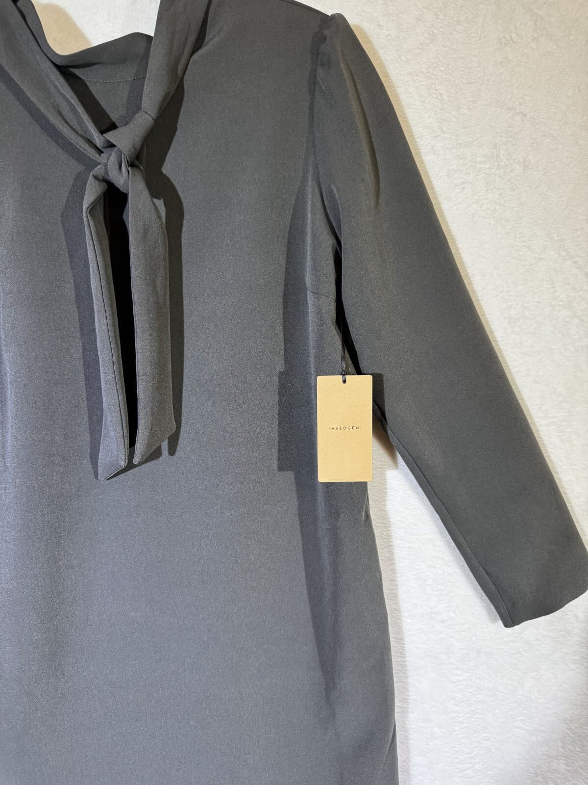 Halogen Women's Small Black Pullover Shift Dress Polyester Stretch Tie Neck W430 - Thumbnail 5