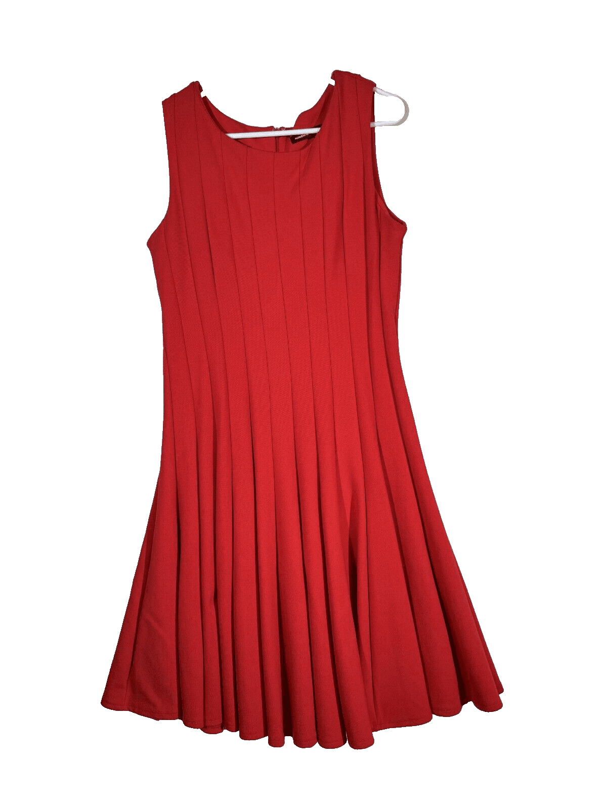Adrienne Vittadini Women's A-Line Midi Dress Red Pleated Back Zip Stretch W426 - Image 1