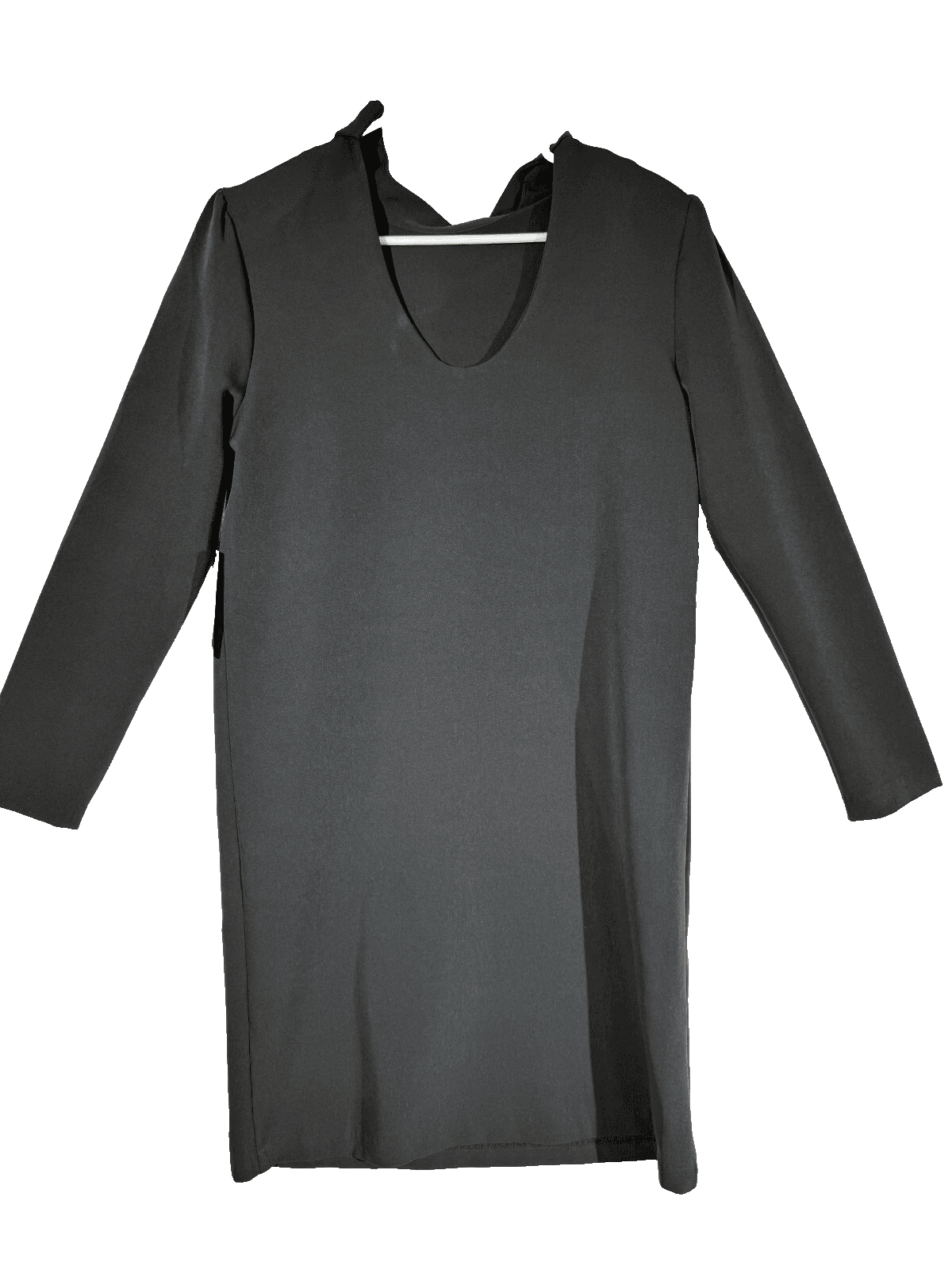 Halogen Women's Small Black Pullover Shift Dress Polyester Stretch Tie Neck W430 - Thumbnail 2