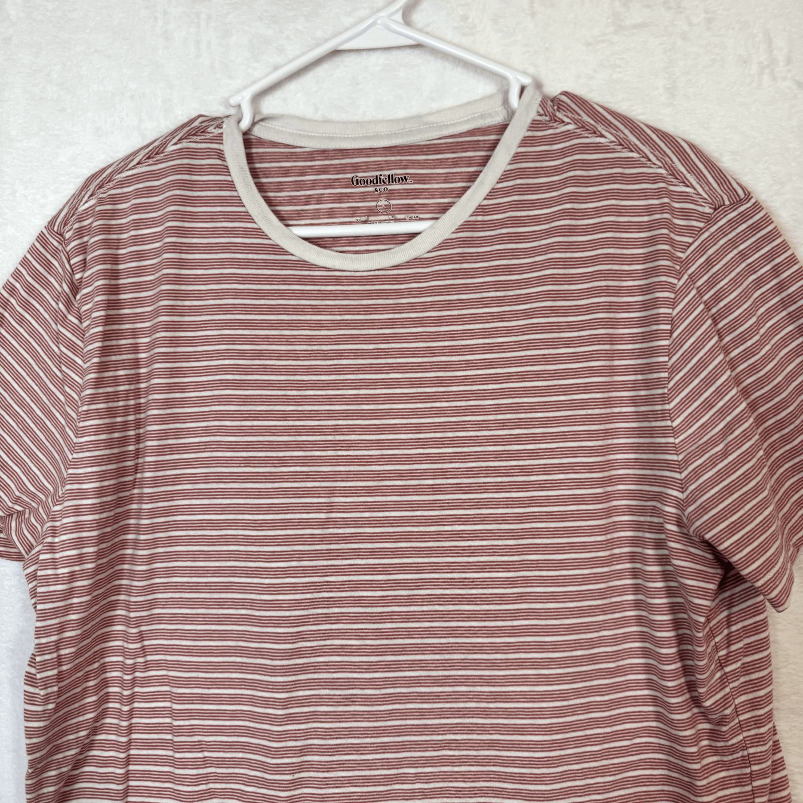 Goodfellow & Co Men’s L Red & White Striped Crew Neck Tee Short Sleeve M100 - Thumbnail 5