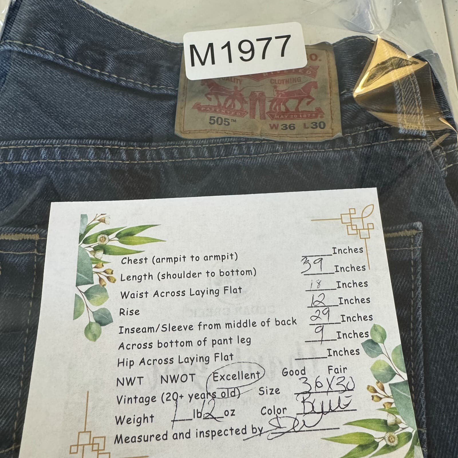 Levi's 505 Men's Jeans 36 X 30 Blue Denim Mid-Rise Regular Fit Zip Fly - Thumbnail 8