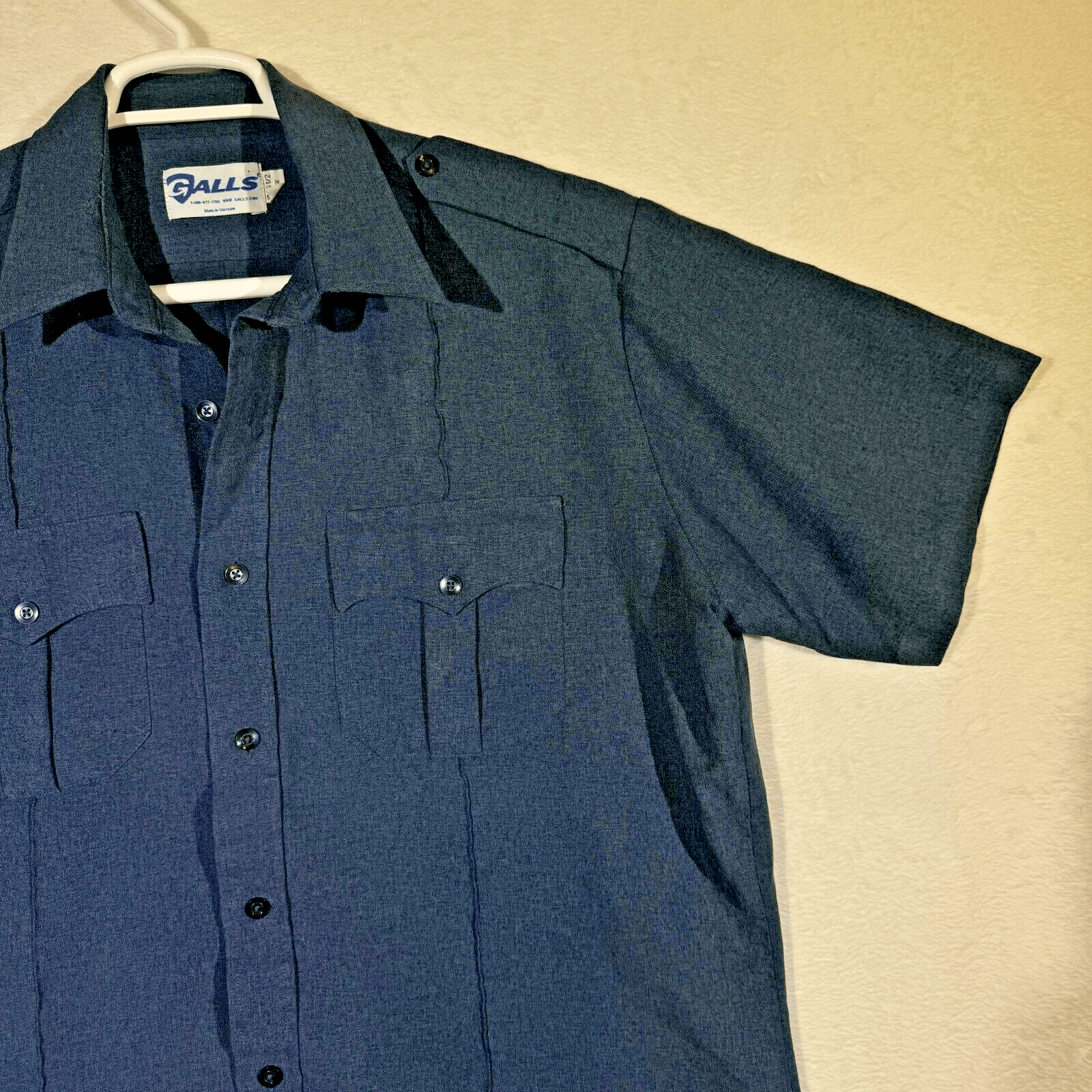 Galls Men's Large Navy Blue Polyester Short Sleeve Button-Up Uniform Shirt M220 - Thumbnail 6