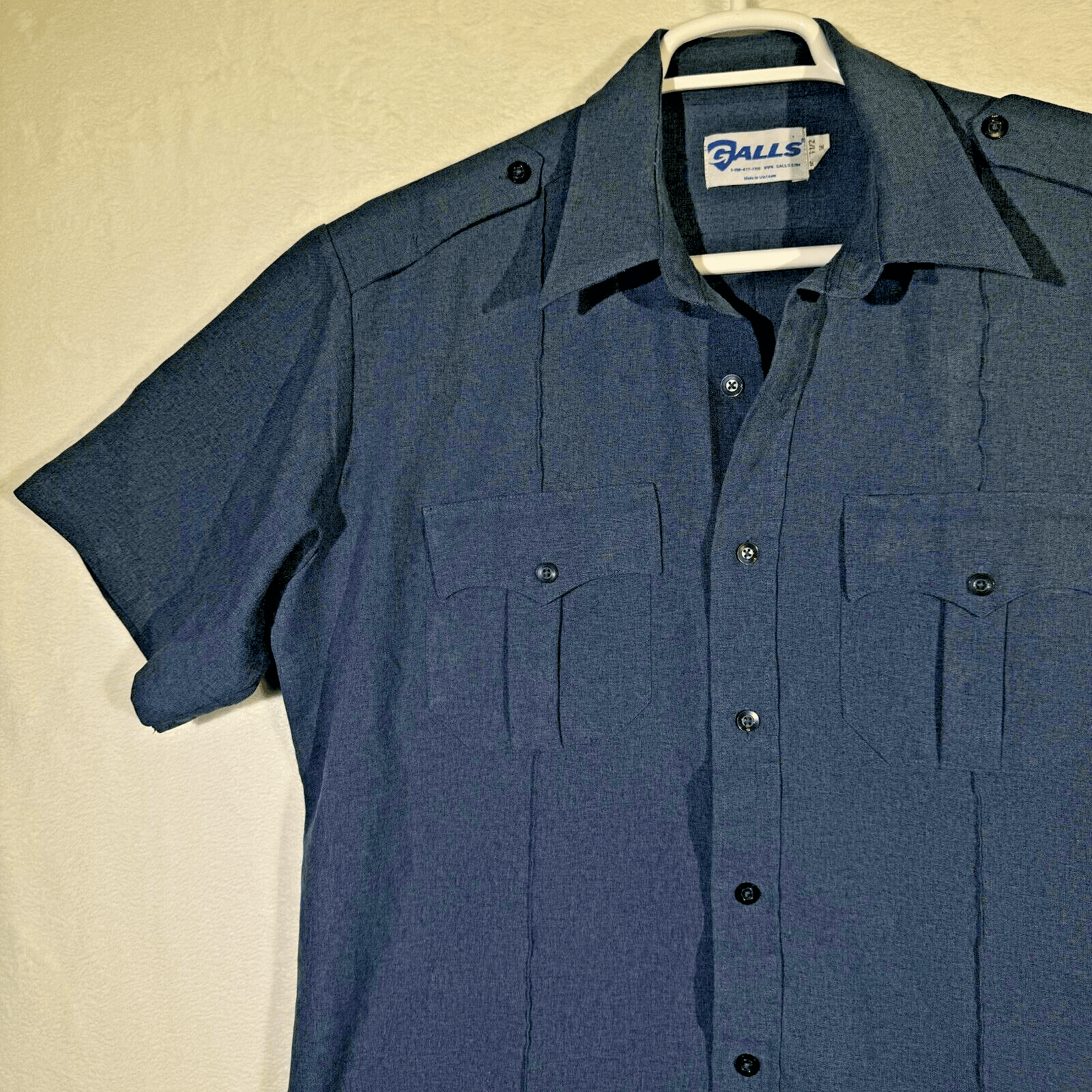 Galls Men's Large Navy Blue Polyester Short Sleeve Button-Up Uniform Shirt M220 - Thumbnail 4