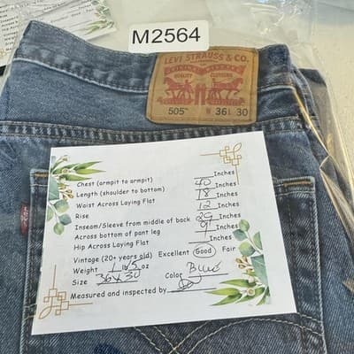 Levis 505 Jeans Mens 36x30 Blue Baggy Fit Medium Wash Distressed Denim Pants - Thumbnail 9