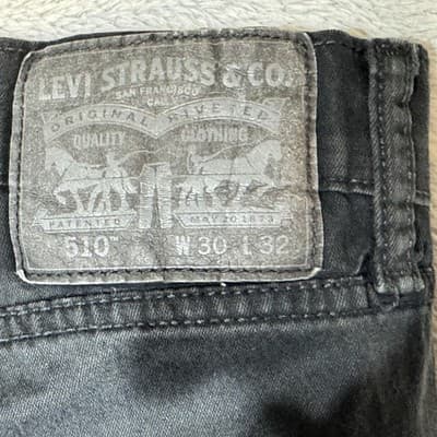 Levis 510 Jeans Mens 30x30 (30x32) Black Skinny Stretch Denim Pants Mid Rise - Thumbnail 3