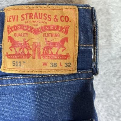 Levis 511 Jeans Mens 36x32 (38x32) Blue Medium Wash Slim Taper Stretch Denim - Thumbnail 7