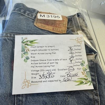 Vintage Levis 505 Jeans Mens 33x30 Blue Medium Wash Straight Leg Denim - Thumbnail 9