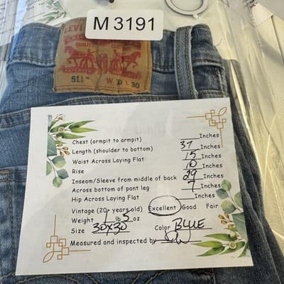 Levis 511 Jeans Mens 30x29 (30x30) Light Wash Blue Slim Skinny Stretch Denim - Thumbnail 10