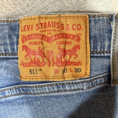 Levis 511 Jeans Mens 30x29 (30x30) Light Wash Blue Slim Skinny Stretch Denim - Thumbnail 4