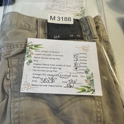 Levis 514 Jeans Mens 36x30 (38x30) Tan Khaki Straight Leg 100% Cotton Denim - Thumbnail 8