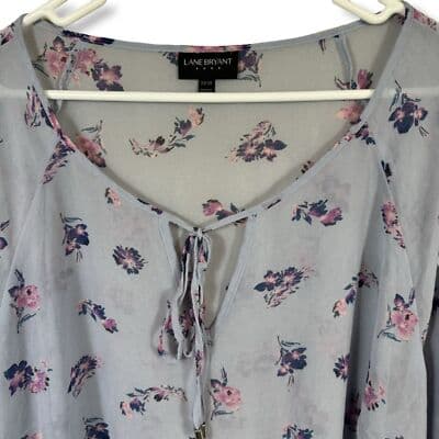 Lane Bryant Plus Light Blue Floral Sheer Blouse with Bow Tie, Size 22 – Excellen - Thumbnail 3