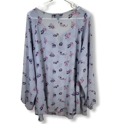 Lane Bryant Plus Light Blue Floral Sheer Blouse with Bow Tie, Size 22 – Excellen - Thumbnail 2