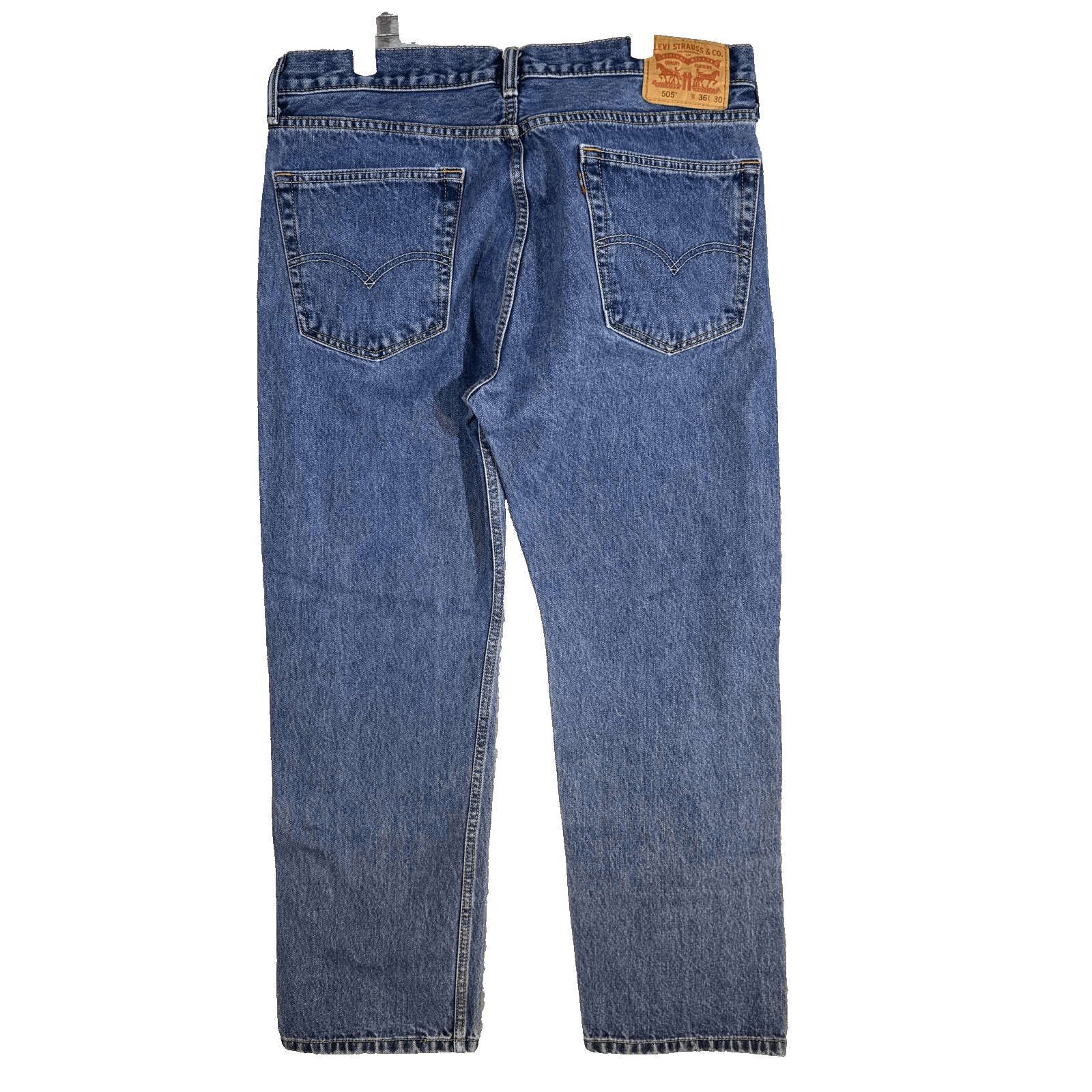 Levis 505 Jeans Mens 36x30 Blue Baggy Fit Medium Wash Distressed Denim Pants - Thumbnail 2