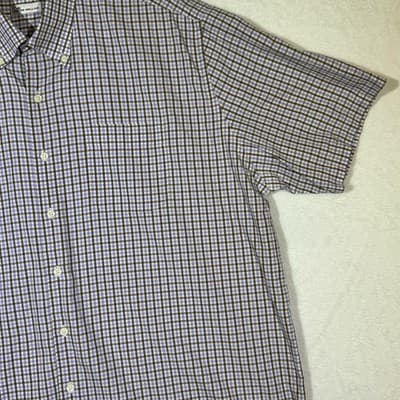 Peter Millar Shirt Mens 2XL Purple Brown Check Plaid Button Down Short Sleeve - Thumbnail 5
