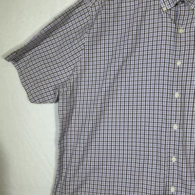 Peter Millar Shirt Mens 2XL Purple Brown Check Plaid Button Down Short Sleeve - Thumbnail 3