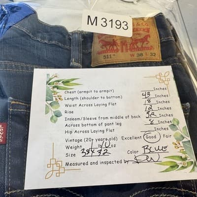 Levis 511 Jeans Mens 36x32 (38x32) Blue Medium Wash Slim Taper Stretch Denim - Thumbnail 14