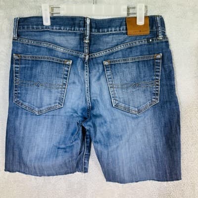 Lucky Brand 121 Heritage Slim Bermuda Shorts Mens 34 Blue Denim Raw Hem - Thumbnail 6