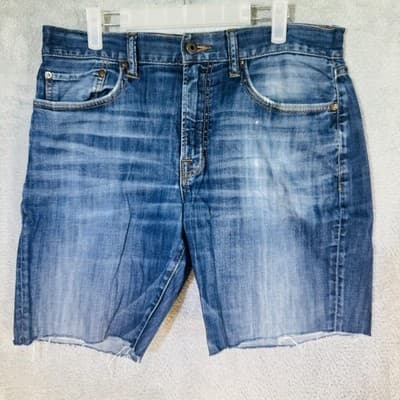 Lucky Brand 121 Heritage Slim Bermuda Shorts Mens 34 Blue Denim Raw Hem - Thumbnail 5