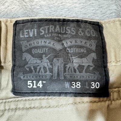 Levis 514 Jeans Mens 36x30 (38x30) Tan Khaki Straight Leg 100% Cotton Denim - Thumbnail 3