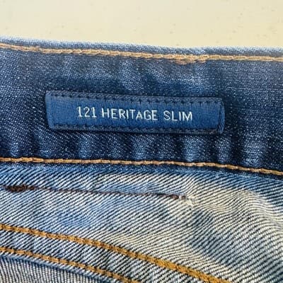 Lucky Brand 121 Heritage Slim Bermuda Shorts Mens 34 Blue Denim Raw Hem - Thumbnail 8
