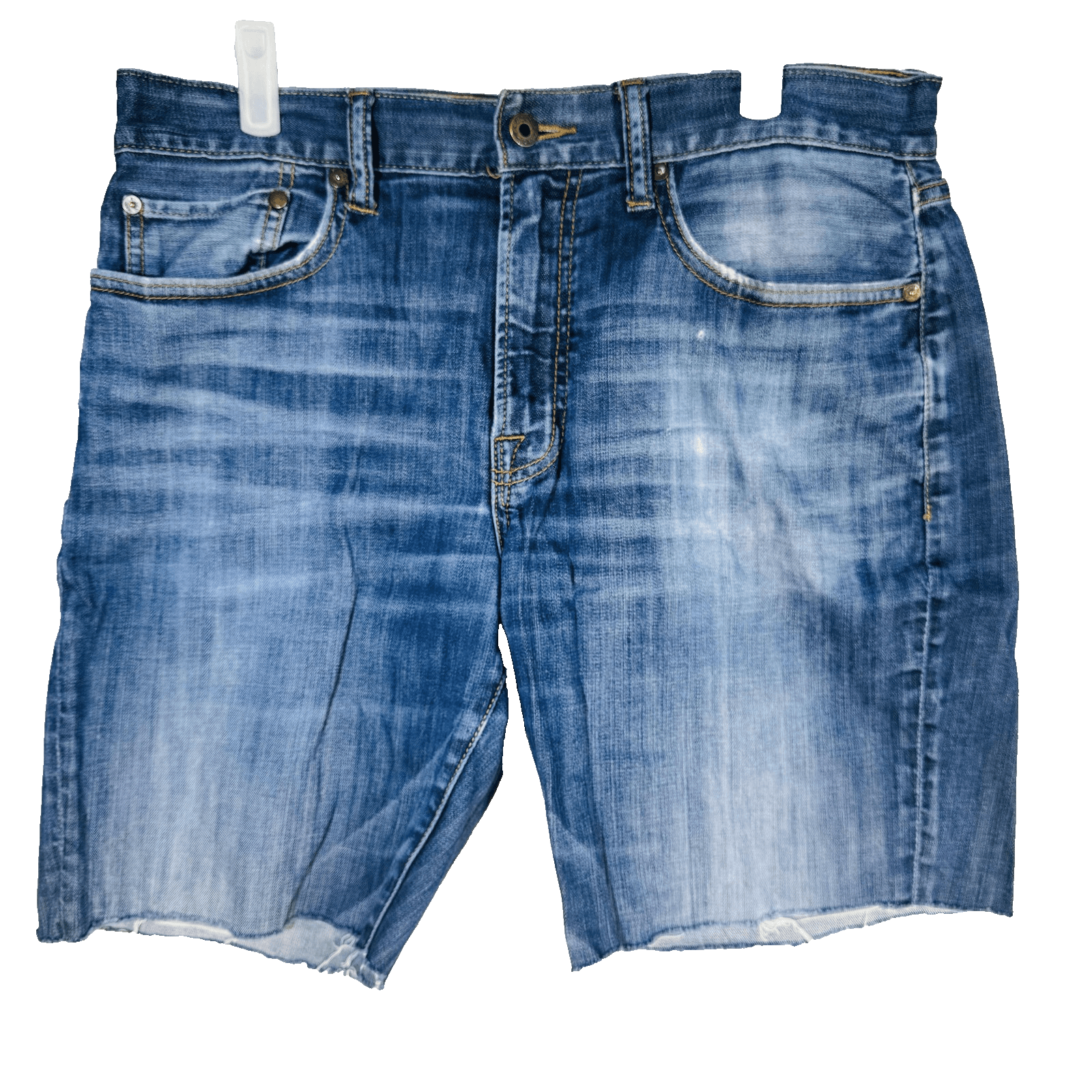 Lucky Brand 121 Heritage Bermuda Shorts Mens 34 Blue Slim Distressed Raw Hem - Thumbnail 2