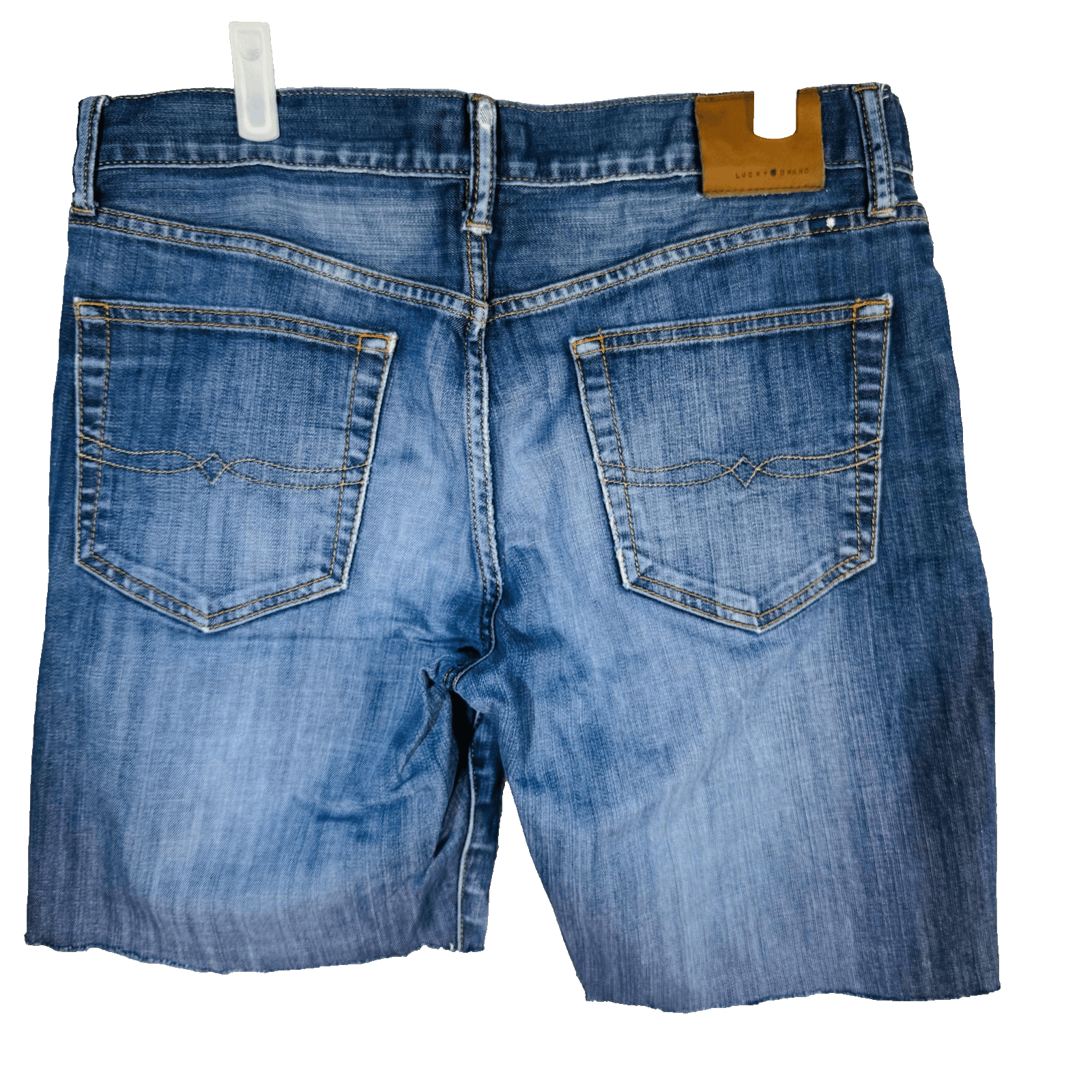 Lucky Brand 121 Heritage Bermuda Shorts Mens 34 Blue Slim Distressed Raw Hem - Thumbnail 3