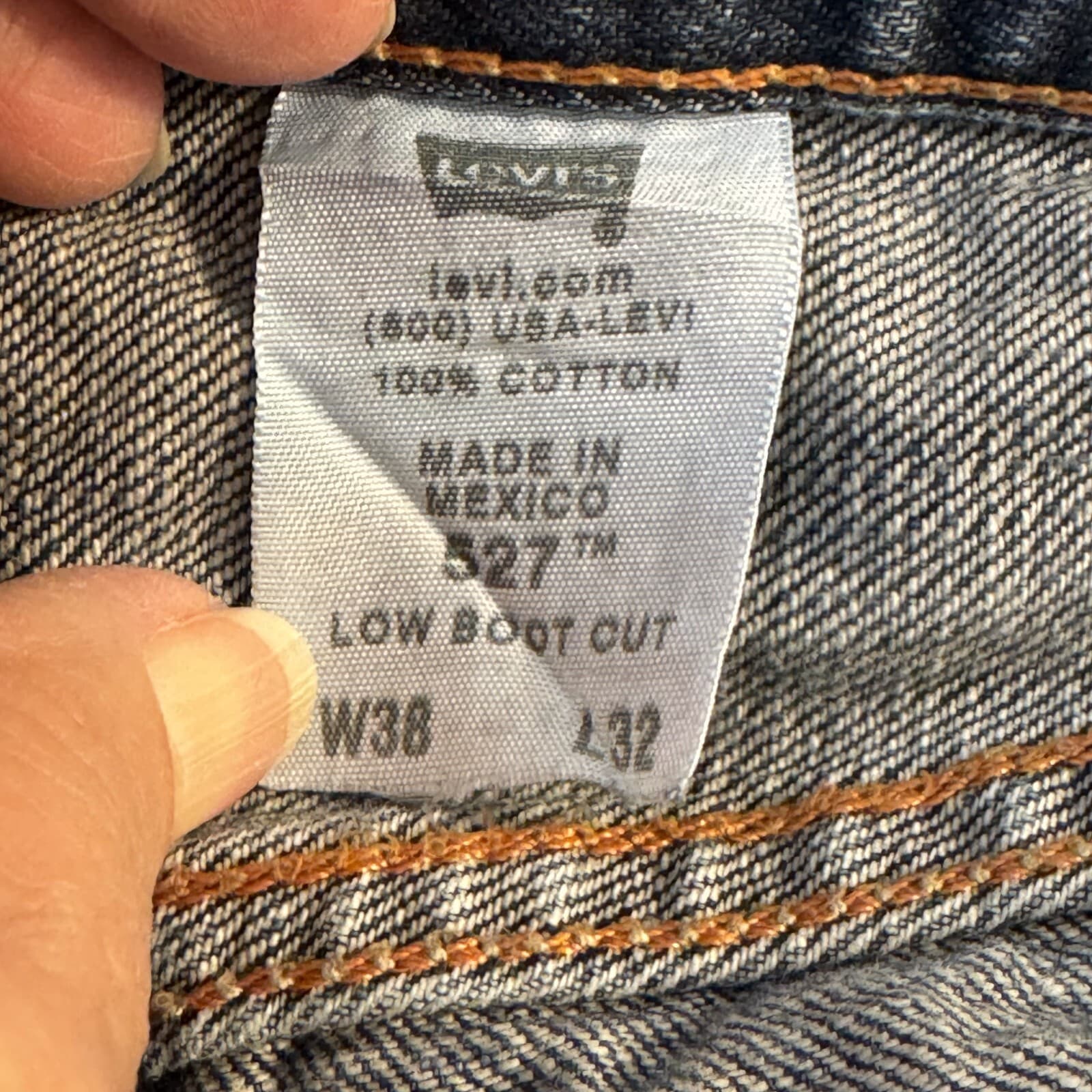 Levi’s 527 Jeans Mens 38x32 Blue Whsikered Boot Cut Mid Rise Denim Zip Fly - Thumbnail 6