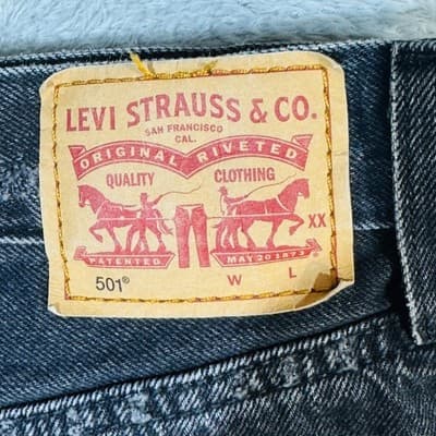 Levi's 501 Cutoff Denim Jean Shorts Mens W30 Button Fly Black Frayed Hem - Thumbnail 9