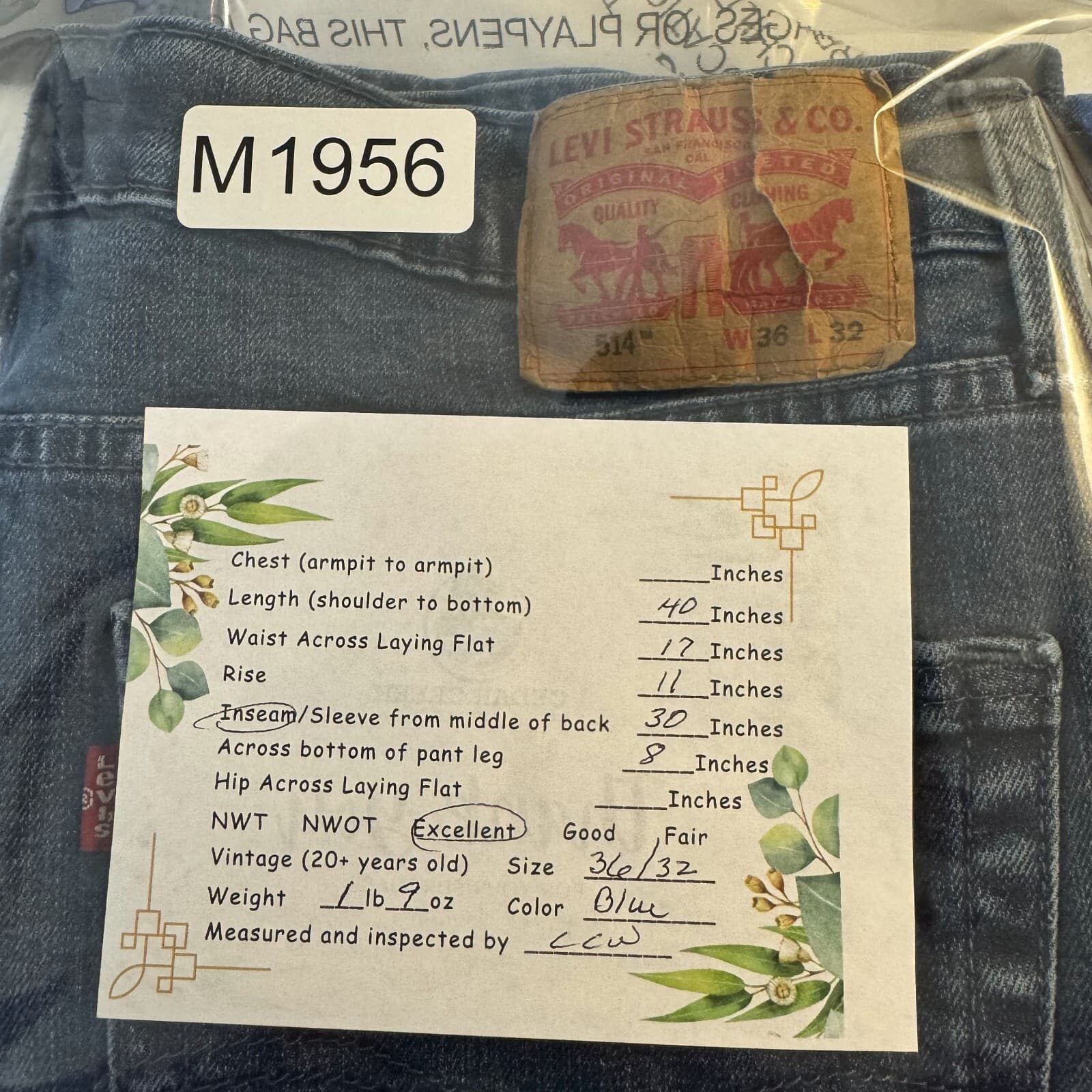 Levi’s 514 Men’s Jeans 36x32 Blue Denim Mid Rise Straight Fit Zip Fly - Thumbnail 9